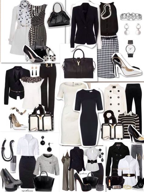 Black and white outfits Black And White Combination Outfits, Black And White Business Attire, Black And White Outfits For Women, Black And White Monochrome Outfits, Black And White Office Outfits Women, Formal Black And White Outfits Classy, Black And White Business Outfit, Black And White Themed Party Outfits, Black And White Church Outfit