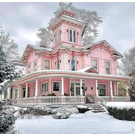 Jerimiah Treefrog on Twitter: "Old Victorian House, Ohio, USA… " Old Victorian House, Victorian Style Homes, Pink House, Victorian Architecture, Fantasy House, Cute House, Pink Houses, House Built, Sims House