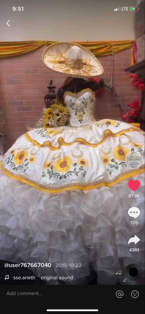 Quince Sunflower Dress, Yellow Charro Quinceanera Theme, Sunflower 15 Dress, Quince Dresses Ranchera, Sunflower Charro Quince Dress, Sunflower Quinceanera Theme Dress, Quinceanera Dresses Sunflower, Orange Quinceanera Dresses Mexican, Quinceanera Dresses Ranchero