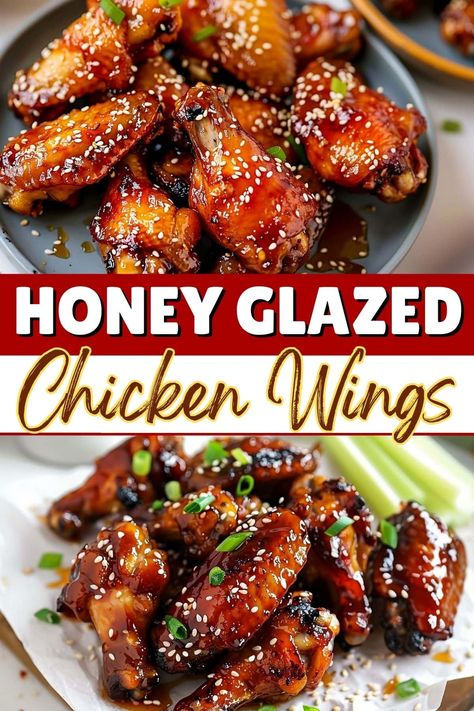 These honey glazed chicken wings are the perfect appetizer or main dish. Coated in a sticky, sweet and savory honey-soy glaze, they're finger-lickin' good! Honey Glazed Chicken Wings, Spicy Glazed Chicken, Chicken Wing Recipe, Soy Glaze, Glazed Chicken Wings, Wings Recipes, Asian Appetizers, Honey Glazed Chicken, Wing Recipe