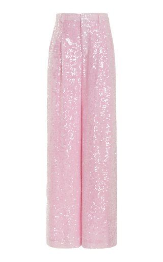 Sequined Pants, Pleated Pant, Womens Pants Design, Glitter Rosa, Sequin Pants, Neon Purple, Pink Blossom, Pleated Pants, Pants Design