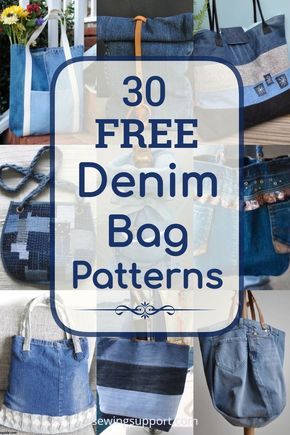 Make a casual denim bag from jeans, upcycling and recycling them into fashionable handbags and totes with the help of this collection of over 30 free denim tote and handbag patterns, diy sewing projects, and tutorials. Bag From Jeans, Jeans Bags Ideas, Diy Jean Bag, Denim Bags From Jeans, Upcycled Denim Diy, Diy Jeans Crafts, Jute Tas, Diy Bags Jeans, Diy Old Jeans