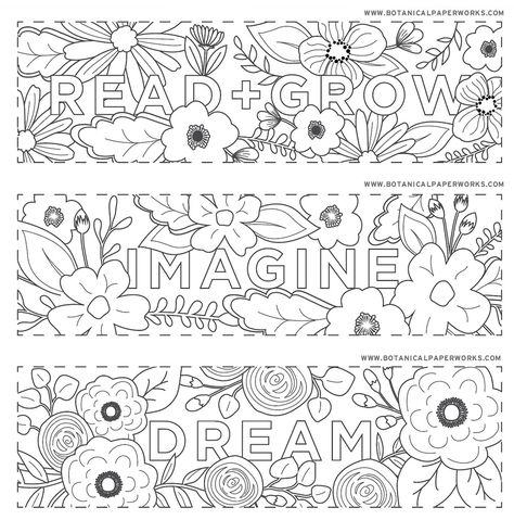 {free printables} Read + Grow Coloring Bookmarks for Back-to-School - Botanical PaperWorks Kindness Bookmarks Free Printable To Color, Spring Bookmarks To Color Free Printable, Bookmark Printable Black And White, Black And White Bookmarks Free Printable, Color Your Own Bookmark Printable Free, Bookmark Coloring Pages Free Printable, Book Mark Design Ideas Printable Bookmarks, Book Marks Printable Free, Bookmarks To Color Free Printable