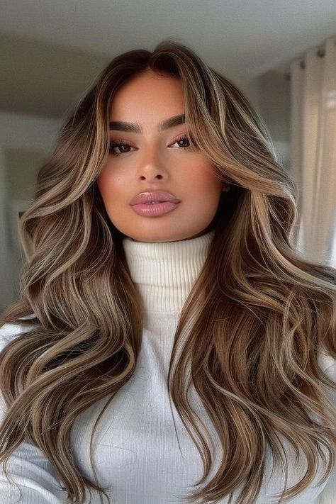 Elevate your brunette mane with caramel balayage! Soft, sun-kissed tones add depth and dimension for a chic vibe. #BalayageGoals #BrunetteHair Brunette Blonde Dimensional Hair, Blonde In Brunette Hair, Sunkissed Brown Balayage, Golden Bronde Balayage Honey On Dark Hair, Long Brown Hair With Golden Highlights, Warm Tone On Tone Balayage, Gold Balyage Long Hair, Summer Hair 2024 Bronde, Long Hair Balayage