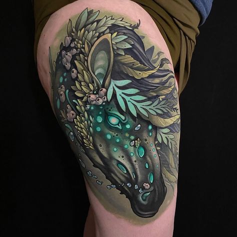 William Volz on Instagram: “Kelpie! I’m out of town for a week or so so I’ll probably just be posting some old stuff. Hope you all don’t mind. @fabletattoogallery…” Kelpie Tattoo, Kelpie Horse, Infinity Tattoo With Feather, Kelpie Dog, Dog Tattoo Ideas, Seahorse Tattoo, Fantasy Tattoos, Old Stuff, Horse Tattoo