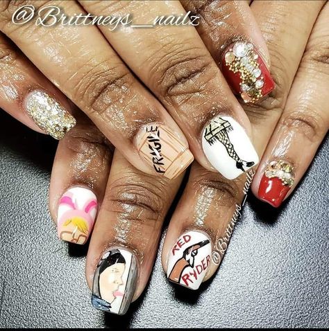 A Christmas story A Christmas story Nails Nails Nail art Ralphie Christmas Nails Christmas nail art A Christmas Story Nail Art, A Christmas Story Nails, Christmas Movie Nails, 2019 Nails, Short Acrylic, Follow My Page, Top Nail, Short Acrylic Nails Designs, Christmas Story