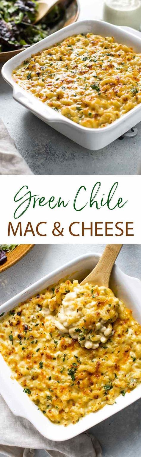 Green Chili Bacon Mac And Cheese, Baked Green Chili Mac And Cheese Recipe, Green Chili Cheese Pasta Bake, Green Chili Macaroni And Cheese, Green Chile Macaroni And Cheese, Green Chili Side Dishes, Green Chile Alfredo Sauce, Recipes With Green Chili Peppers, Green Chili Alfredo Sauce