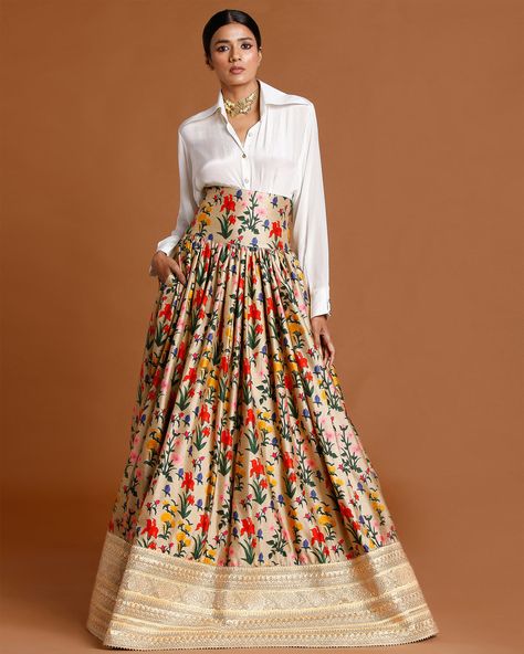 Autumn Bouquet Corset Lehenga | House of Masaba Corset Lehenga, Irish Cookies, Embroidered Corset, Indian Clothes, Indian Fashion Designers, Satin Shirt, Designer Gowns, Raw Silk, Set Design