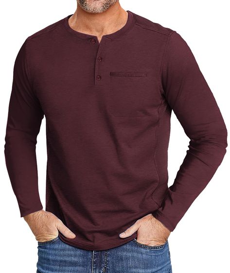 PRICES MAY VARY. 75%Polyester,20%Rayon,5%Spandex Imported Button closure Machine Wash 【High Quality Fabric】Made from a premium blend of 75% polyester,20% Rayon, 5% Spandex, ZITY mens henley long sleeve thick shirt offers a comfortable and soft feel on the skin. Regular-fit style, good stretch and free movement. 【Henley Collar】Featuring a casual fit design, ZITY mens henley shirt showcases a classic henley collar with three vintage color buttons placket. This timeless style never goes out of fash Henley Shirt Men's, Long Sleeve Henley Men, Casual Look For Men, Henley Long Sleeve, Henley Shirt Men, Pockets Fashion, Free Movement, Mens Henley, Henley Shirt