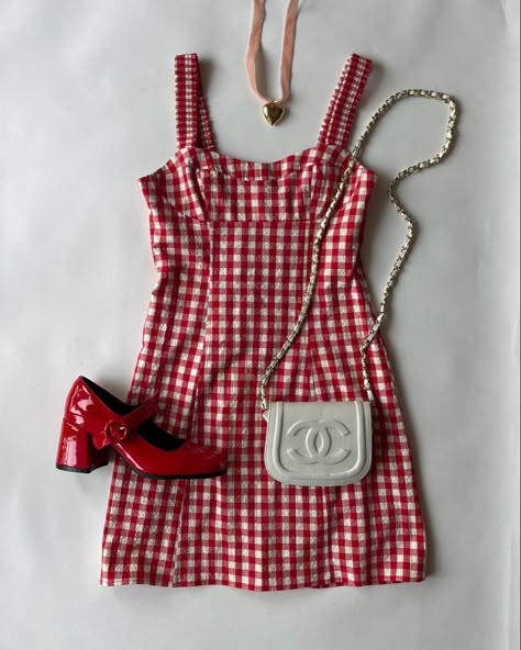 IG thefashionaries Cherry Aesthetic Outfits, Old Americana Aesthetic Outfits, Simple Red Dress Casual, Born To Die Aesthetic Outfit, 60s Aesthetic Outfit, Vintage Americana Outfits, Born To Die Summer, Americana Outfits, Americana Dress