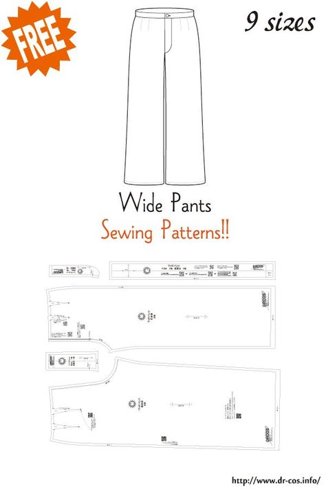 Men Pants Pattern, Trouser Pattern, Free Pdf Sewing Patterns, Japanese Sewing Patterns, Sewing Collars, Sewing Templates, Sewing Pants, Cute Sewing Projects, Free Sewing Patterns