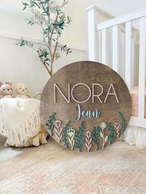 Custom Baby Name Sign | Nursery Name Sign | Baby Girl Sign | Flower Nursery Sign | Baby Name Sign | Nursery Name Sign | Round Name Sign Wooden Name Signs Nursery, Baby Girl Name Signs, Nursery Signs Girl, Wood Baby Name Sign, Custom Nursery Sign, Baby Girl Sign, Wood Nursery, Nursery Name Sign, Wooden Name Signs