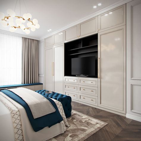 Wardrobe Tv Unit, Built In Bedroom Cabinets, House Interior Design Ideas, Tv Unit Designs, Wardrobe Tv, Bedroom Wall Units, Bedroom Built Ins, Tv Lounge, Bedroom Built In Wardrobe