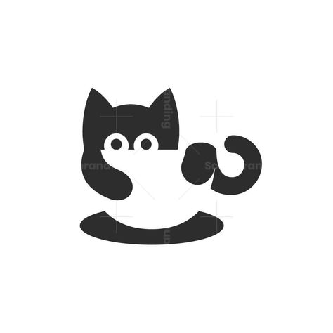 Cat Caffe logo for sale. The Cat Cafe logo is a modern and fun logo that represents a cat hiding behind a coffee cup. The logo is perfect for a cat cafe, for a cat adoption center, etc. Cat Cafe Logo, Food Logo Ideas Creative, Logo Gato, Food Logo Ideas, Logo Chat, Logo Ideas Creative, Cafe Icon, Logo Design Coffee, Pet Cafe