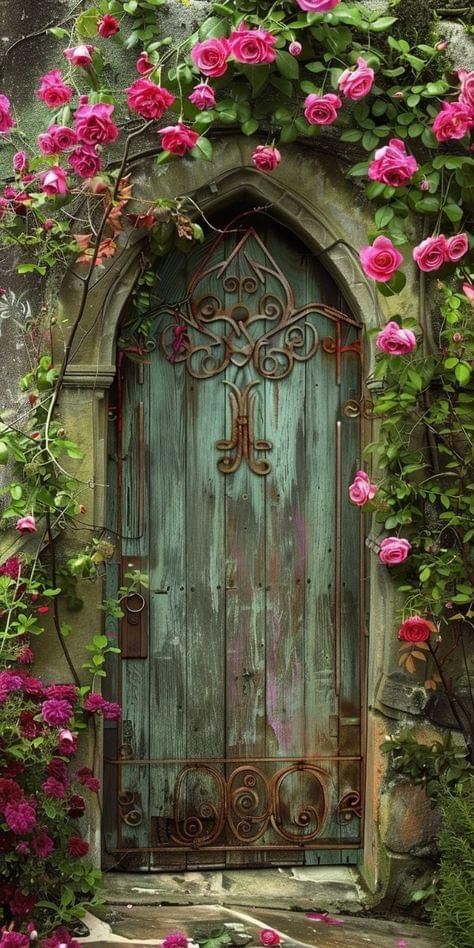 Secret Garden Decorations, Door With Flowers, Cottage Garden Decor, Cottage Doors, Secret Garden Door, Church Doors, Photo Garden, Door Photography, Garden Background