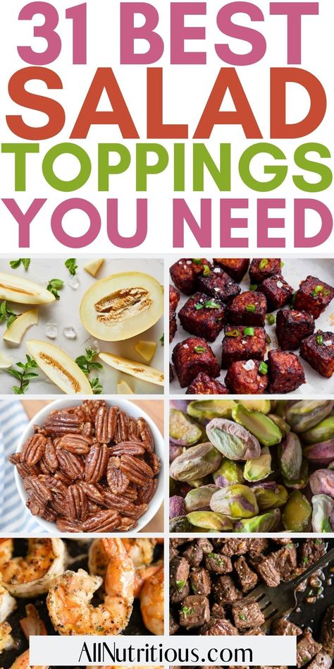 If you are tired of having the same boring salads for lunch every day you need to try these incredible salad topping ideas. These easy salad toppings are so delicious they will have you craving your salads. Salad Bar Toppings List, Things To Put In A Salad, Salad Toppings Ideas List, Salad Ingredients List, Salad Bar Toppings, Salad Toppings Ideas, Salad Bar Ingredients, Salad Bar Items, Salad Bar Ideas