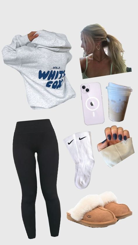 aesthetic comfy fall outfits idea white fox hoodie Starbucks coffee uggs Hoodie Oufit, White Fox Hoodie, Comfy School Outfits, Comfy Fall Outfits, Fox Hoodie, Leggings Hoodie, Trendy Outfits For Teens, Cute Outfits For School, Cute Preppy Outfits