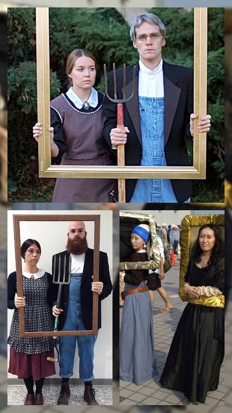 Famous art Halloween costume idea 2022 Famous Paintings Halloween Costumes, Art History Costume, Famous Art Costume, Famous Painting Costume, Night At The Museum Costume, Art Costume Ideas, Art Halloween Costume, Scarecrow Contest, Artist Costume