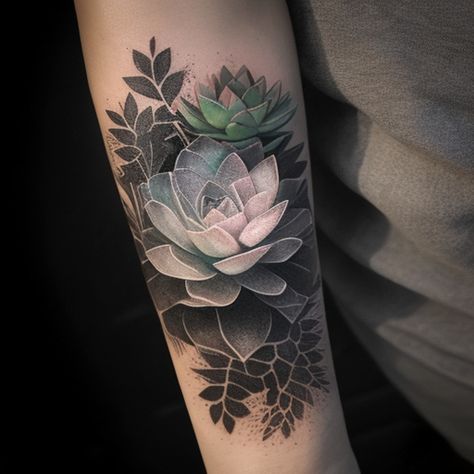 Succulent Theme tattoo japanese Style realism 02 Flower And Plant Tattoos, Succulent Tattoo Small, Tattoo Succulent, Succulent Tattoos, Succulent Tattoo Ideas, Black Succulents, Plant Tattoos, Succulent Tattoo, Succulent Theme