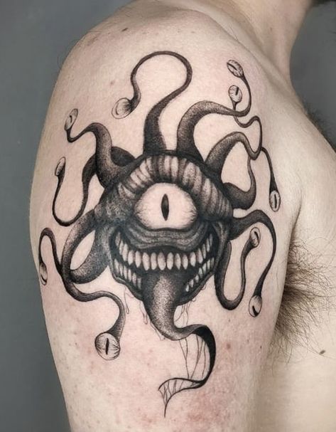 Beholder Tattoo, Tentacle Tattoo, Places For Tattoos, Sketch Style Tattoos, Basic Tattoos, Belly Tattoo, Sick Tattoo, Fantasy Tattoos, 3 Tattoo