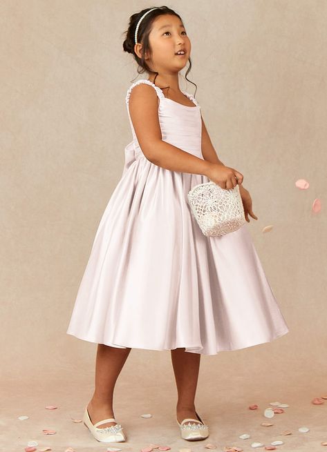 Satin Flower Girl Dresses, Tea Length Flower Girl Dress, Plus Size Bridal Dresses, Neutral Dresses, Flower Girls Dresses, White Dress Top, Stretch Satin Dress, Wedding 2025, Tea Length Dresses