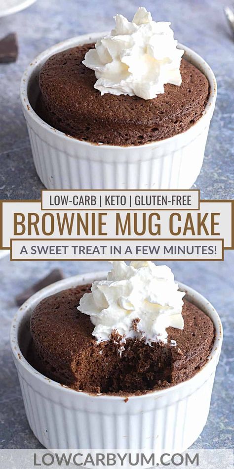 Chocolate Brownie Mug Cake, Dessert Micro Onde, Keto Mug Brownie, Brownie In A Mug Recipe, Low Carb Brownie, Brownie Mug, Low Carb Mug Cakes, Mug Brownie, Keto Chocolate Mug Cake