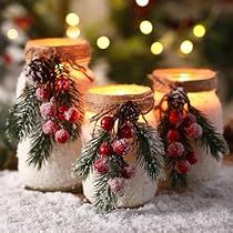 Unique Candle Containers, Christmas Candle Jars, Mason Jar Christmas Decorations, Candle Christmas Tree, Snow Candles, Holiday Mason Jar, Farmhouse Rustic Decor, Tree Candles, Specialty Candles