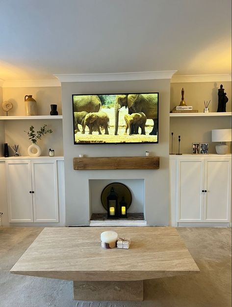 Wall Mounted Tv Chimney Breast, Small New Build Living Room Ideas, Tv On Chimney Breast, Log Burner Living Room No Fireplace, Tv On Chimney Wall Ideas, Small Fireplace Living Room, Tv On Chimney Wall, Living Room Chimney Breast, Fireplace Alcove Ideas