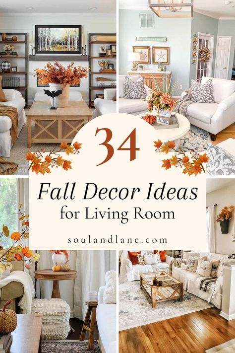 34 Living Room Fall Decor Ideas to Welcome This Season Thanksgiving Decorations Living Room, Room Fall Decor Ideas, Fall Inspired Living Room, Living Room Fall Decor Ideas, Fall Decor Ideas For Living Room, Room Fall Decor, Fall Living Room Ideas, Cozy Fall Living Room, Fall Room Decor