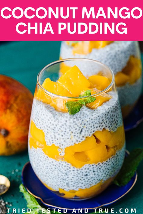 Coconut chia pudding is one of my favorite low-carb desserts, breakfasts, or snack. Paired with velvety mango chunks, rich coconut milk, and sugar-free vanilla syrup, this coconut chia pudding is my healthier version of Mango Sticky Rice that is gluten, dairy, and sugar free. This keto chia seed pudding is easy and delicious Coconut Chia Pudding Keto, Mango Sticky Rice Pudding, Easy Chia Seed Pudding Coconut Milk, Starbucks Chia Pudding, Acai Chia Seed Pudding, Mango Sticky Rice Chia Pudding, Mango Chia Seed Pudding Recipe, Chia Seed Pudding Toppings, Coconut Cream Chia Pudding