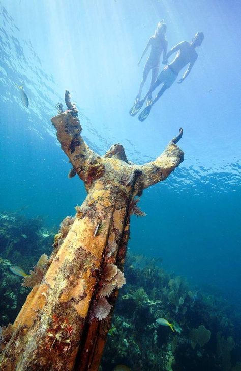 John Pennekamp Coral State Park The Christ of the Abyss underwater statue #christofthebayss #keylargo #snorkeling #florida #snorkeling Christ Of The Abyss, Key West Hotels, Key Largo Florida, Key West Vacations, Usa Florida, Best Snorkeling, Historia Universal, The Abyss, Key West Florida