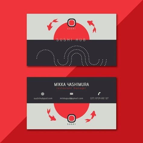 Sushi hub double-sided business card tem... | Free Vector #Freepik #freevector #business-card #food #business #card Sushi Business Card, Anime Business Card, Japanese Business Card, Food Business Card, Sushi Menu, Photo Business Cards, Double Sided Business Cards, Food Business, Maneki Neko