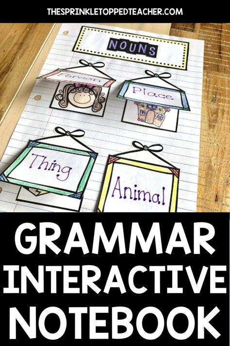 Have you struggled with keeping students engaged during grammar lessons? Key grammar skills including parts of speech are a crucial building block for young learners. A mastery of basic grammar sets them up for success in more advanced reading and writing lessons. Head over to the blog where I discuss my Parts of Speech Interactive Notebook! I love using interactive notebooks in the classroom to get students actively learning! | teaching parts of speech | parts of speech interactive notebook | Parts Of Speech Anchor Chart 1st Grade, Grammar Interactive Notebook 2nd Grade, Interactive Writing Notebook 2nd Grade, Parts Of Speech Flip Book, Parts Of Speech Interactive Notebook, Parts Of Speech Project Ideas, Parts Of Speech Worksheet, Parts Of Speech Practice, First Grade Projects