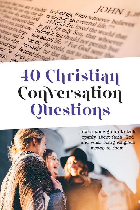 40 Christian Conversation Starters to Spark Meaningful Discussions and – Print GoGo Bible Study Discussion Questions, Women Small Group, Couples Bible Study, Bible Study Questions, Deep Conversation Topics, Awkward Silence, Conversation Starter Questions, Spiritual Questions, Small Group Bible Studies