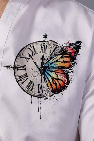 Clock Diy White Shirt Paint, Hand Painted White Shirt, Hand Paint Shirt, Tshirt Painting For Men, Hand Paint Panjabi For Men, Hand Painted Shirts For Men, Kurta Painting Design For Man, Hand Painted T Shirts, Embroidery Shirt Men