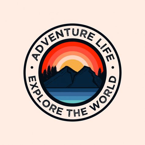 Colorful adventure mountain badge logo P... | Premium Vector #Freepik #vector #logo Badge Design Ideas, Logo Velo, Logo Montagne, Adventure Mountain, Adventure Logo, Tree Logos, Bold Logo, Badge Logo, Badge Design