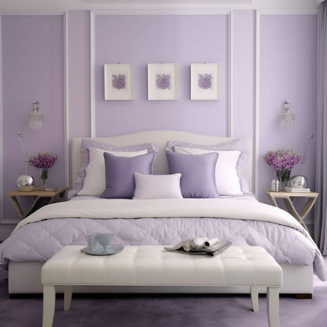 15 Gorgeous Lavender Bedroom Ideas White And Purple Room Decor, White And Lavender Room Aesthetic, Couch In Bedroom Ideas Layout, Lavendar Bedroom Aesthetic, Pastel Purple Bedroom Ideas, Light Purple Bedroom Walls, Couches In Bedroom Ideas, Purple Bedroom Ideas For Kids, Lavender Bedroom Walls