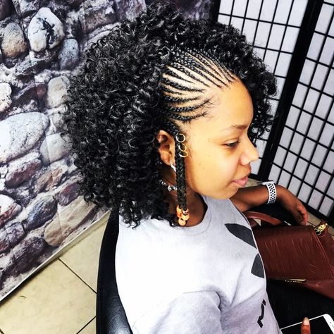 Curly Crotchet Hairstyles, Crochet Braids Styles, Half Cornrows, Braided Mohawk Hairstyles, Teenage Hairstyles, Curly Crochet Hair Styles, Mohawk Braid, Braids Styles, Crochet Braid Styles