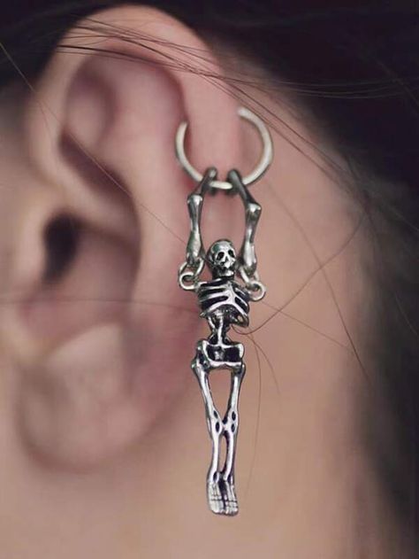 1PC Gothic Skeleton Ear Hoop Hinged clicked Helix Piercing Earring Body piercing 16G 1.2mm | SHEIN USA Helix Piercing Men, Eldritch Oc, Helix Ideas, Men Piercing, Body Jewelry Men, Men's Piercings, Gothic Skeleton, Skeleton Earrings, Body Jewelry Piercing