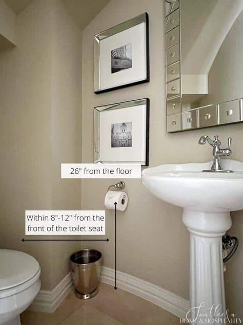 "Must-Have Measurements for the Home Guide": Where to hang towel bars, rings, hooks, vanity mirrors, showerheads, and more! Towel Bars In Bathroom, Bathroom Vanity Sconces, Bathroom Towel Ring, Bath Towel Hooks, Towel Bar Bathroom, Wall Faucet, Modern Style Bathroom, Toilet Paper Holders, Vanity Faucet