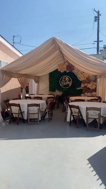 Outdoor Tents For Parties, Party Tent Draping Ideas, Party Tent With Drapes, Outside Tent Party, Tent Set Up Ideas Inside Party, Tent Draping Birthday, Backyard Tent Party Ideas, Birthday Tent Decorations, Canopy Party Decorations