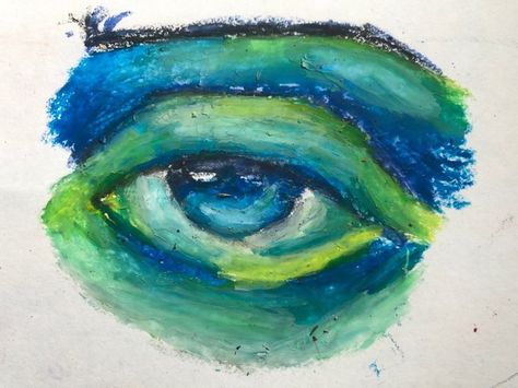 Blue And Green Drawing, Blue Oil Pastel Art, Oil Pastel Art Eye, Oil Pastel Eye Drawing, Eye Oil Pastel, Green Eyes Drawing, Blue Eye Drawing, Blue Eye Art, Oil Pastel Art Ideas Inspiration