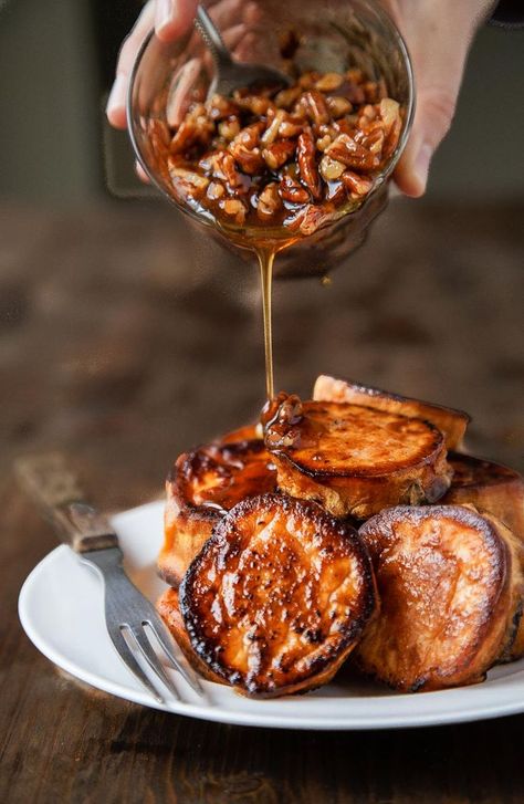 Melting Sweet Potatoes for Thanksgiving Melting Sweet Potatoes, Pecan Sauce, Oven Roasted Sweet Potatoes, Thanksgiving Foods, Thanksgiving Week, Vegan Thanksgiving Recipes, Vegan Thanksgiving, Thanksgiving Sides, Thanksgiving Side Dishes