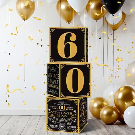 PRICES MAY VARY. Packing content: You will receive 60th birthday decorations for men, the size of each box is 11.8 x 11.8 x 11.8 inches. The classic color scheme oozes elegance and sophistication, setting the ideal vintage party vibe. (Note: This set of decorations does not include balloons) Vintage black and gold design: Celebrate your 60th birthday in style with the chic and sophisticated vintage black and gold design of these happy 60th birthday decorations balloon boxes. Infuse your special 60 Surprise Birthday Ideas, 60th Birthday Themes For Dad, 60th Birthday Party Ideas For A Man, 60 Birthday Party Ideas For Men Dads, 60 Th Birthday Party Ideas, Aged To Perfection Party Theme, 60th Birthday For Men, 60th Birthday Decorations For Men, 60th Birthday Decor