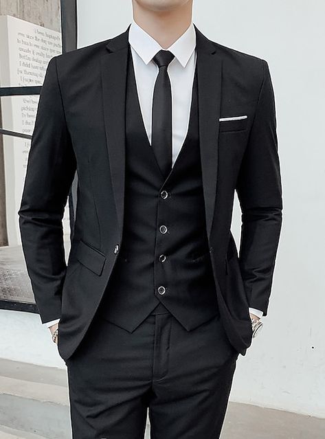 3 Piece Suit Men, Wedding Suits Men Black, Costum Elegant, Bakal Suami, Evening Suit, Black Suit Men, Costume Noir, Classy Suits, Mode Costume