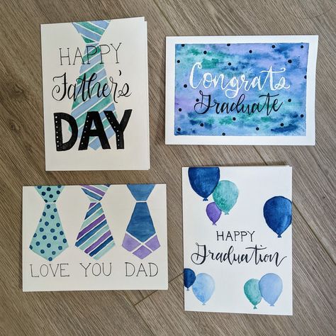 Easy Watercolor Card Ideas for Dads and Grads — Knit Paint Sew Father’s Day Card Inspo Diy, Father’s Day Card Design Ideas, Fathers Day Cards Painting, Painting Ideas For Fathers Birthday, Father Day Watercolor Card, Water Colour Fathers Day Card, Fathers Day Easy Card, Fathers Day Card Design Ideas, Father’s Day Cards Painted