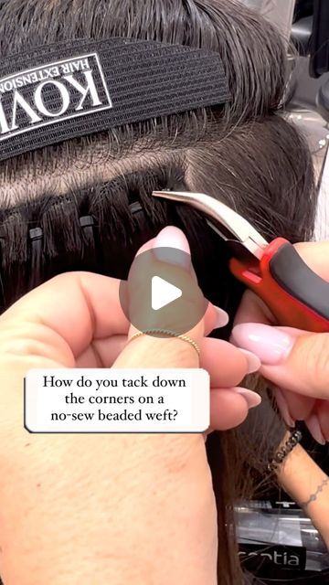 OC Colorist & Hair Extensions on Instagram: "Corners? No problem! When I’m installing no-sew beaded extensions it’s so important to get the corners tacked down properly. Watch me attach this corner making sure it lays flat and snug to the head ☝🏼" No Sew Hair Extensions, Beaded Sew In Hair Extensions, Sew In Weft Hair Extensions Placement, Bead Extensions Hair, Itip Hair Extensions Installation, No Sew Beaded Weft Extensions, Micro Bead Hair Extensions Placement, Diy Sew In Extensions, I Tip Hair Extensions Placement