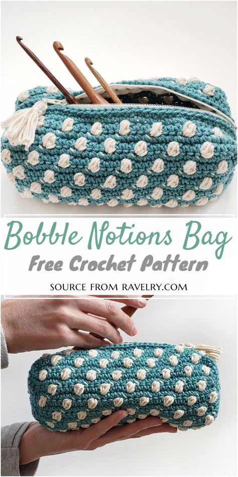 Bobble Notions Crochet Bag Pattern #freecrochetpattern #crochetbag #freecrochetbobblebag #crochetbobblebagpattern #freecrochetbobblebagpattern Storage Crochet, Crochet Pencil Case, Bag Free Crochet Pattern, Purl Bee, Notions Bag, Crochet Tools, Crochet Pouch, Crochet Clutch, Pouch Pattern