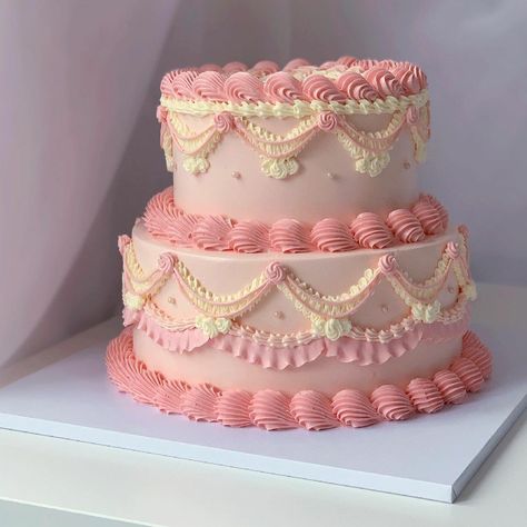 Vintage Birthday Cakes 2 Tier, Aesthetic Birthday Cake Two Tier, Two Tiered Pink Cake, Pink Birthday Cake 3 Tier, Pastel Two Tier Cake, Two Teared Cake, Two Tier Pink Birthday Cake, Pink Cake 2 Tier, Two Layer Cake Designs