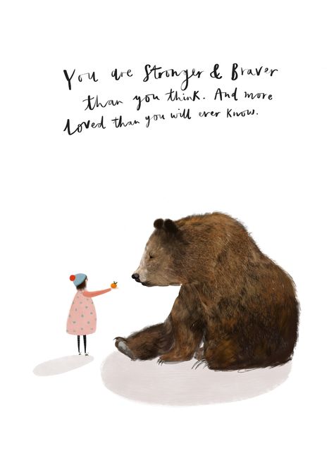 Motivational Art Prints, Fina Ord, Bear Illustration, 자수 디자인, Motivational Art, Bear Art, E Card, Quotes For Kids, Pretty Words